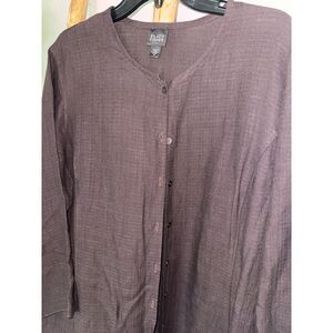 Eileen Fisher 1X Linen Blend Lightweight Brown Long Cardigan Button Down Shirt